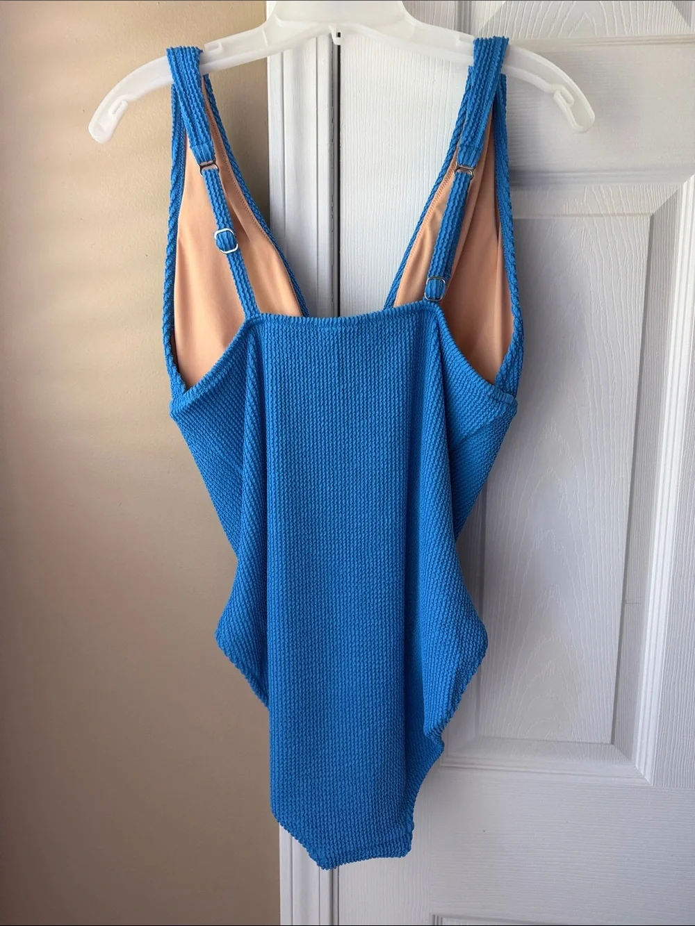 J. Crew Bright Blue Textured V-Neck One-Piece Swimsuit